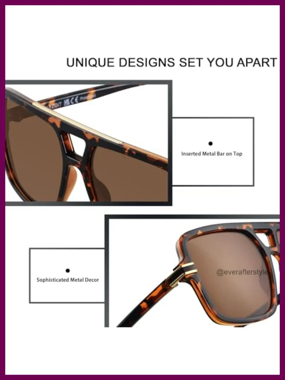 Oversized Square Aviator Sunglasses Polarized UV400 Retro Women's Sun Glasses